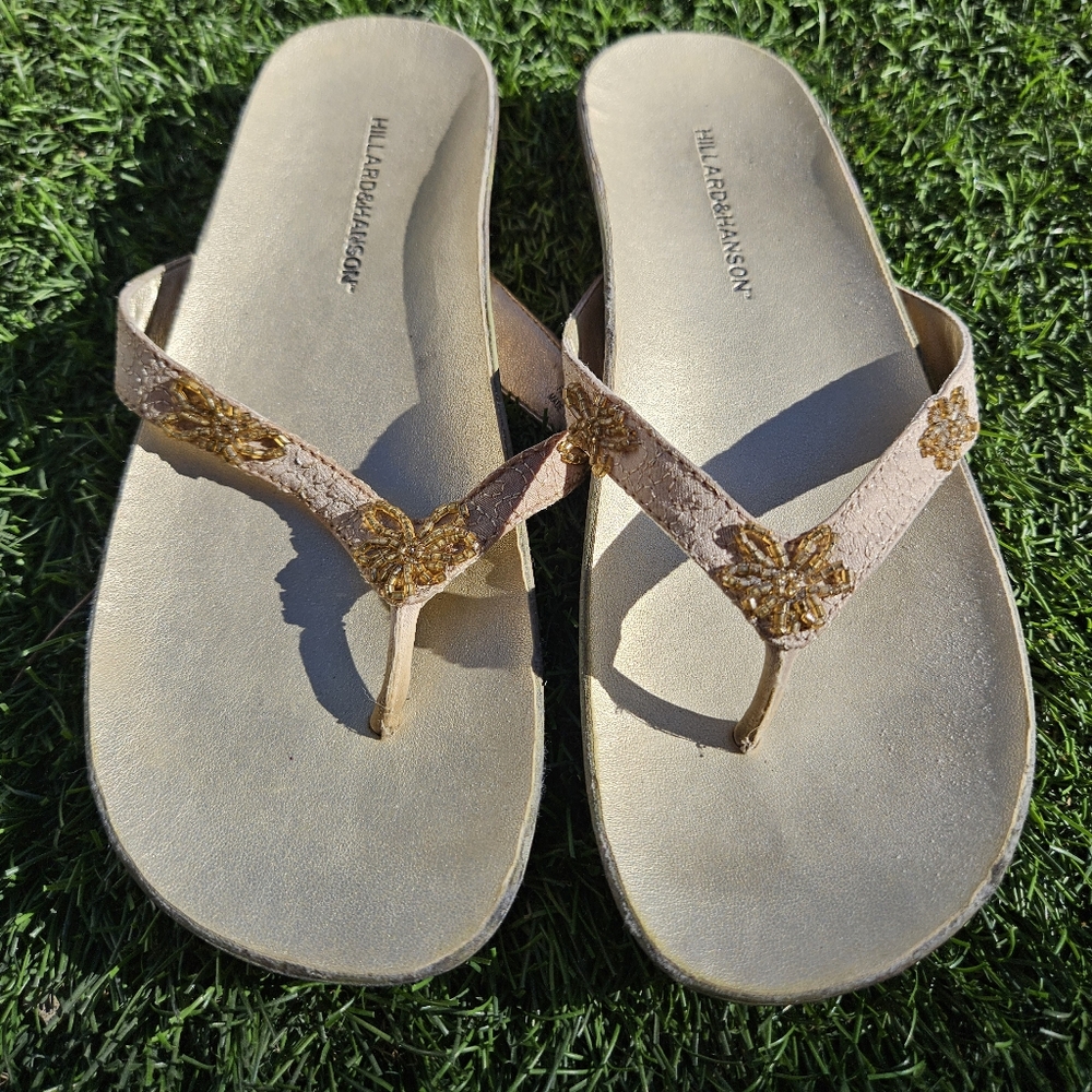Hillard & Hanson Womens Open Toe Sandals Flip Flop Size 7 Gold